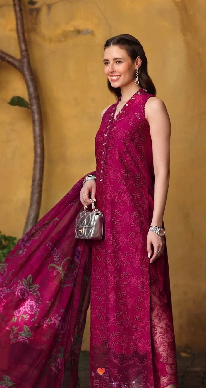 Noor by Saadia Asad | Luxury Eid Schiffli Laserkari 26 | D4 -Fuchia Élégance