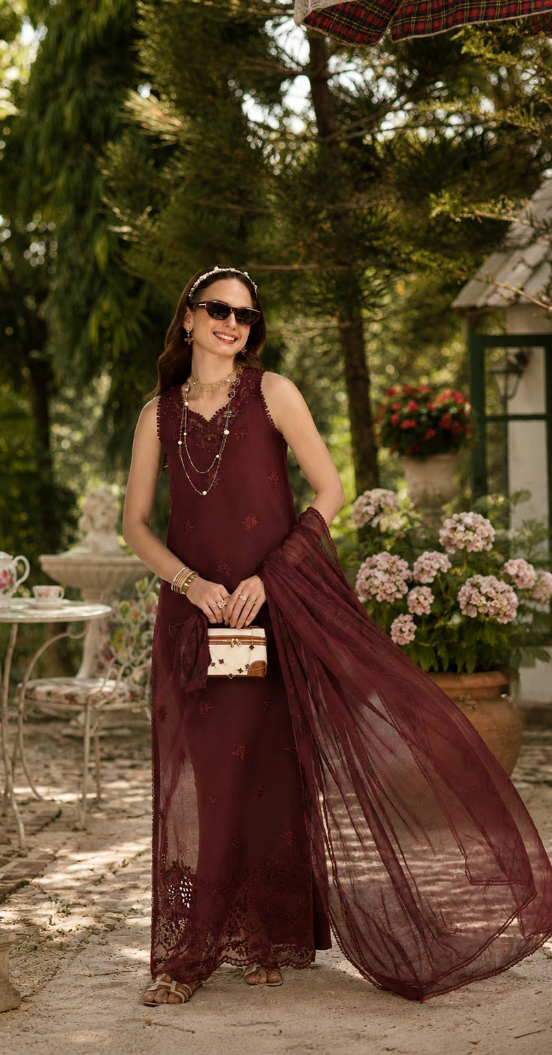 Noor by Saadia Asad | Noor Eid Printskhas 26 |D10 – Burgundy
