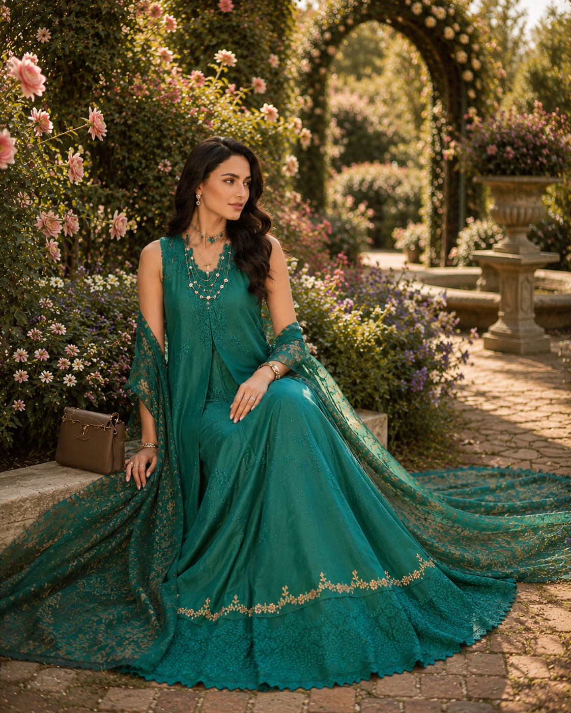 Noor by Saadia Asad | Noor Eid Printskhas 26 | D2 – Peacock Green