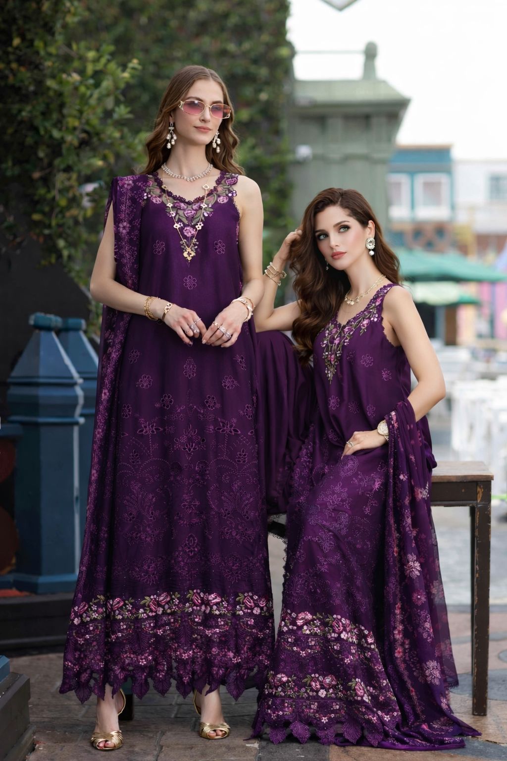 Noor by Saadia Asad | Eid Luxe Chikankari 26 | D7 - Aubergine Bloom