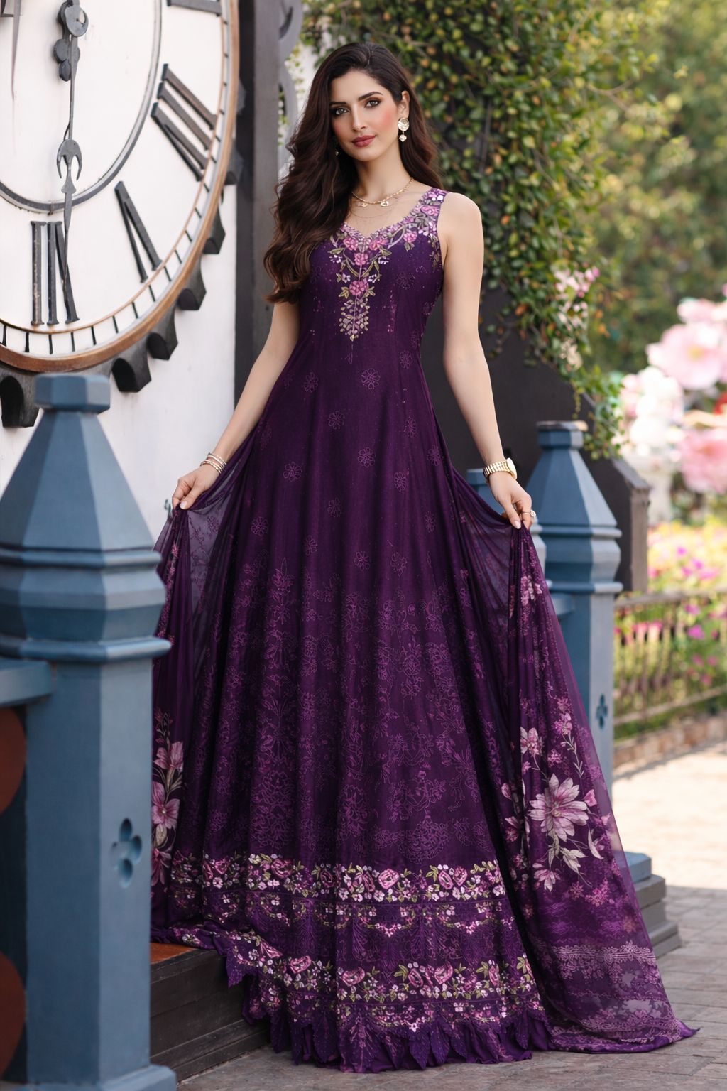 Noor by Saadia Asad | Eid Luxe Chikankari 26 | D7 - Aubergine Bloom
