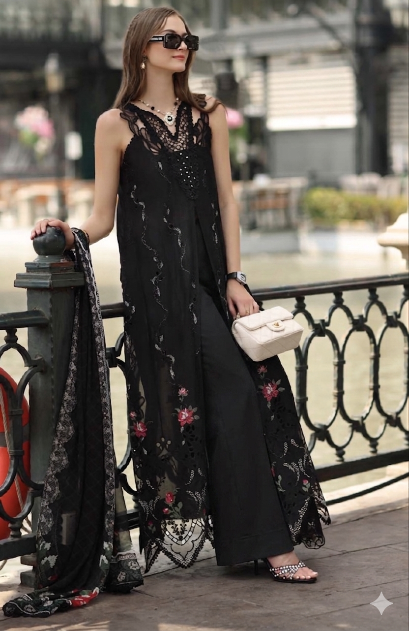 Noor by Saadia Asad | Eid Luxe Chikankari 26 | D5 -Cross stitch Black