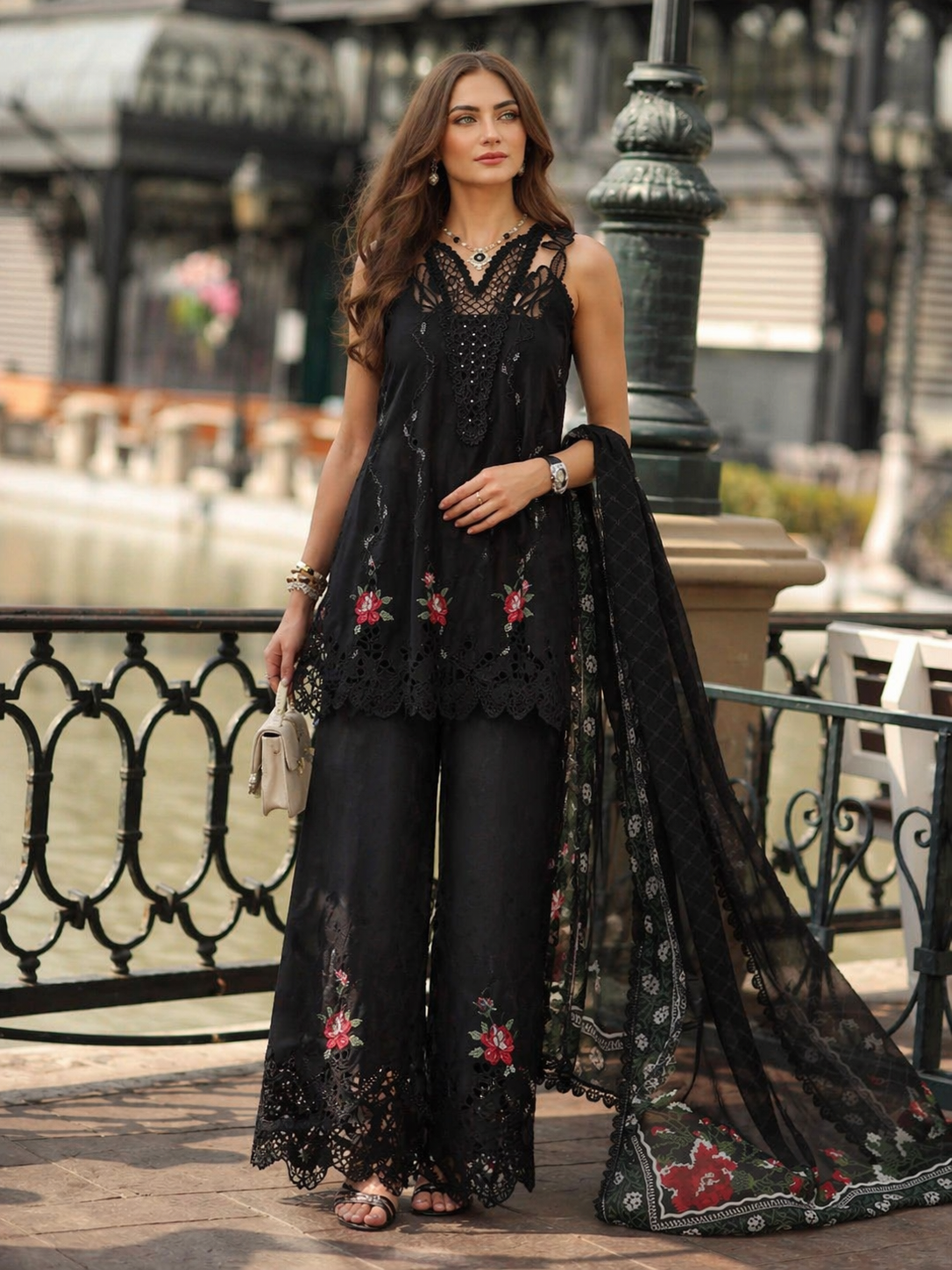 Noor by Saadia Asad | Eid Luxe Chikankari 26 | D5 -Cross stitch Black