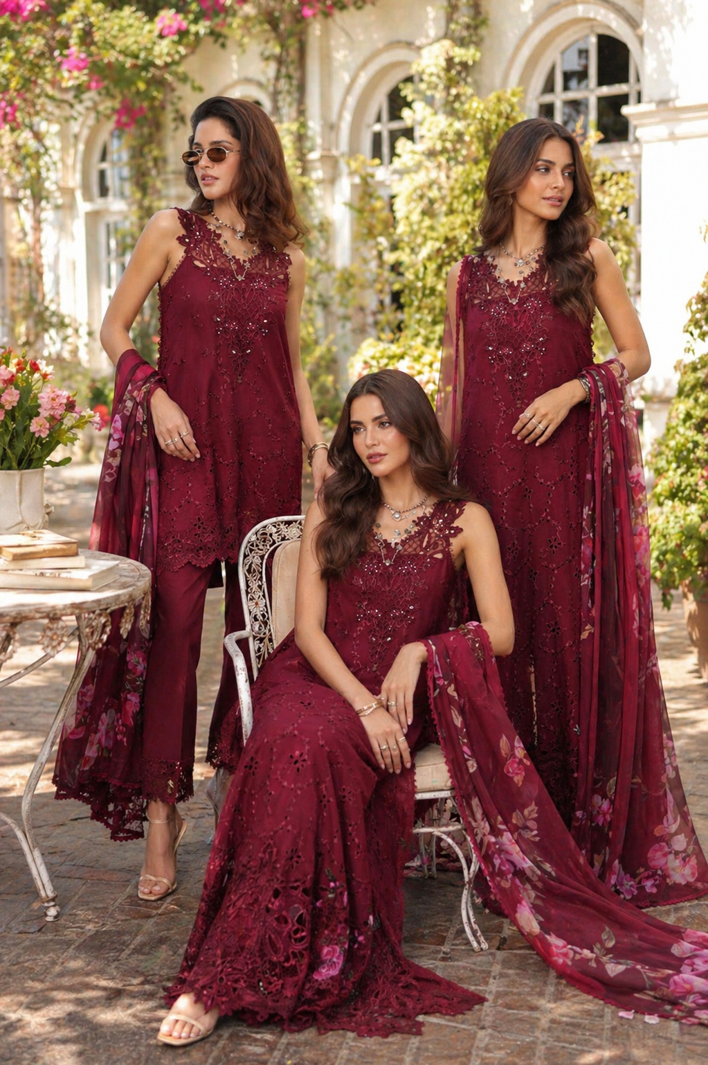Noor by Saadia Asad | Eid Luxe Chikankari 26 | D3 -Bordeaux