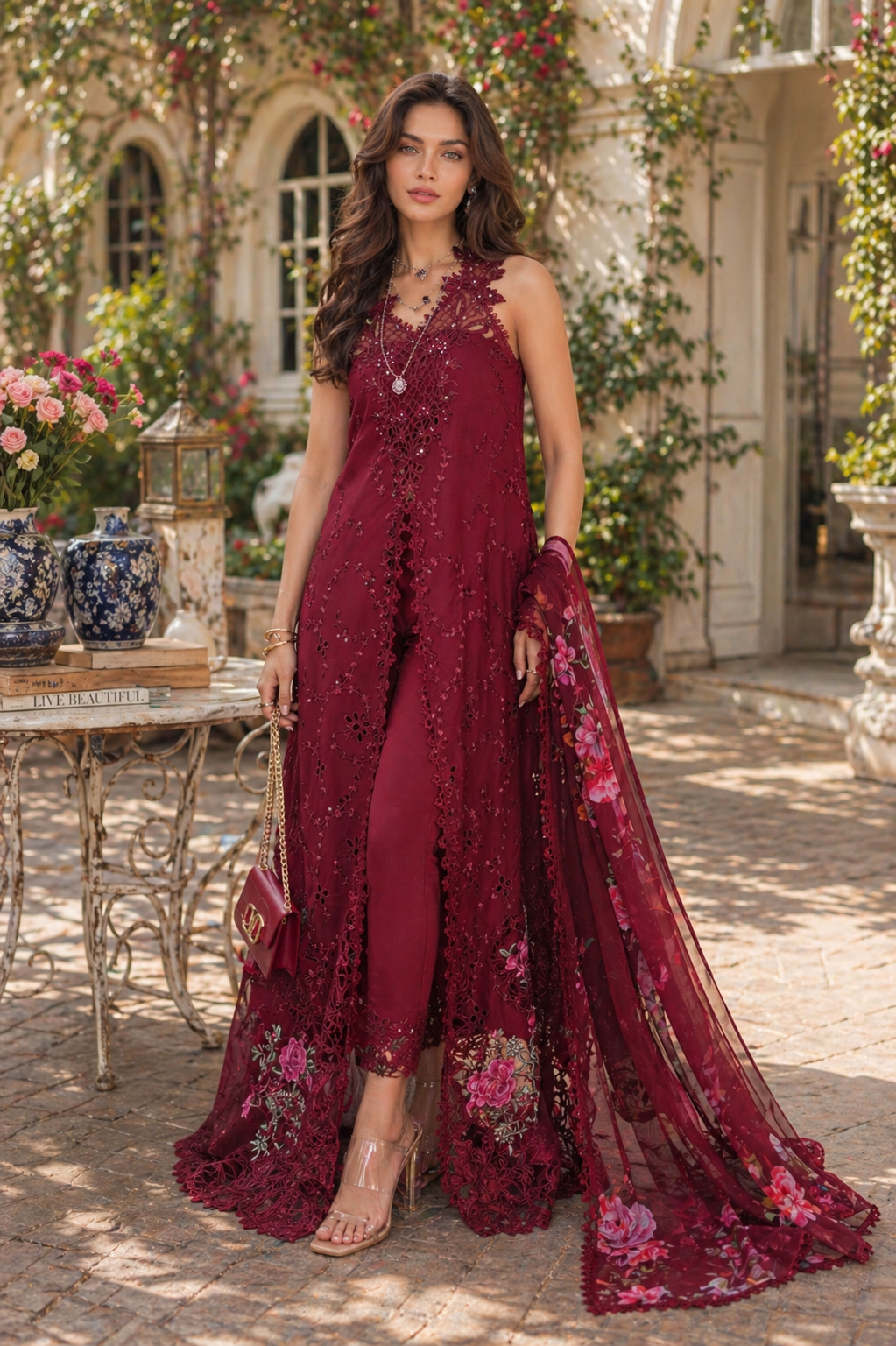 Noor by Saadia Asad | Eid Luxe Chikankari 26 | D3 -Bordeaux