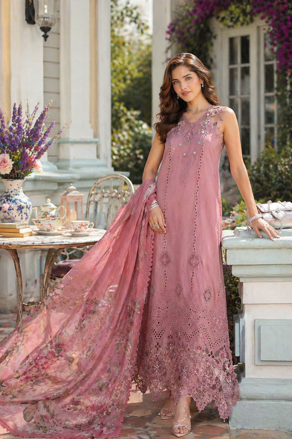 Noor by Saadia Asad | Eid Luxe Chikankari 26 | D8 - Rosewood Blush