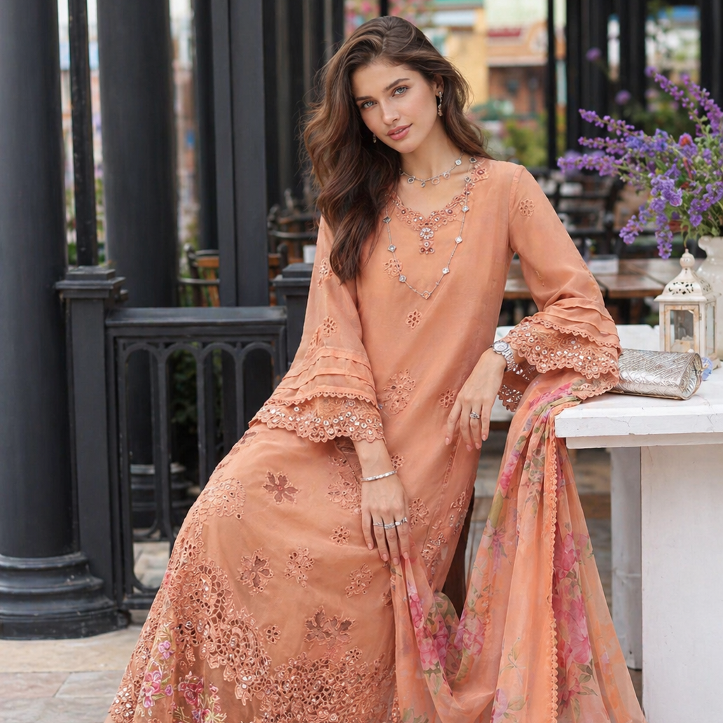 Noor by Saadia Asad | Eid Luxe Chikankari 26 | D6 - Apricot Allure