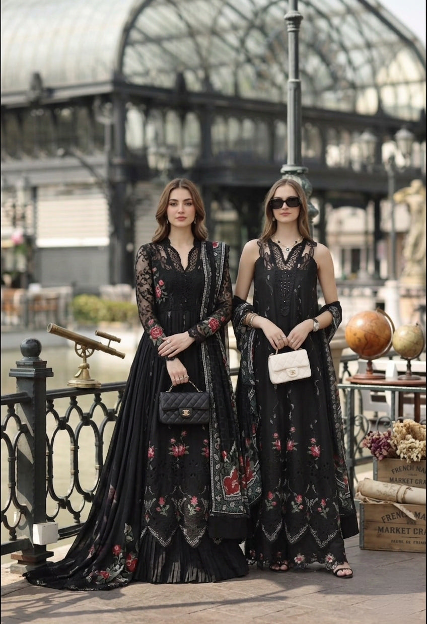 Noor by Saadia Asad | Eid Luxe Chikankari 26 | D5 -Cross stitch Black