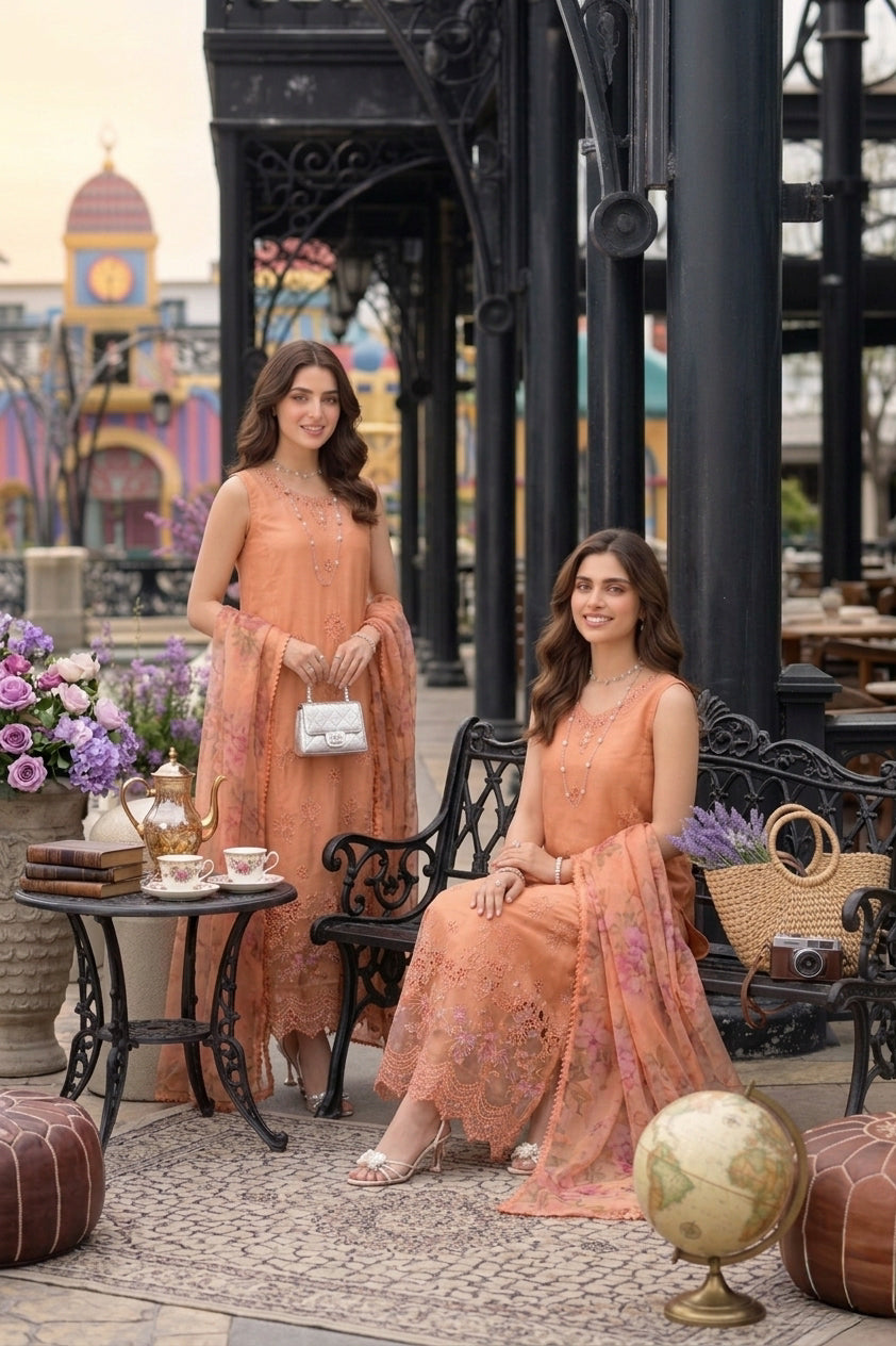 Noor by Saadia Asad | Eid Luxe Chikankari 26 | D6 - Apricot Allure