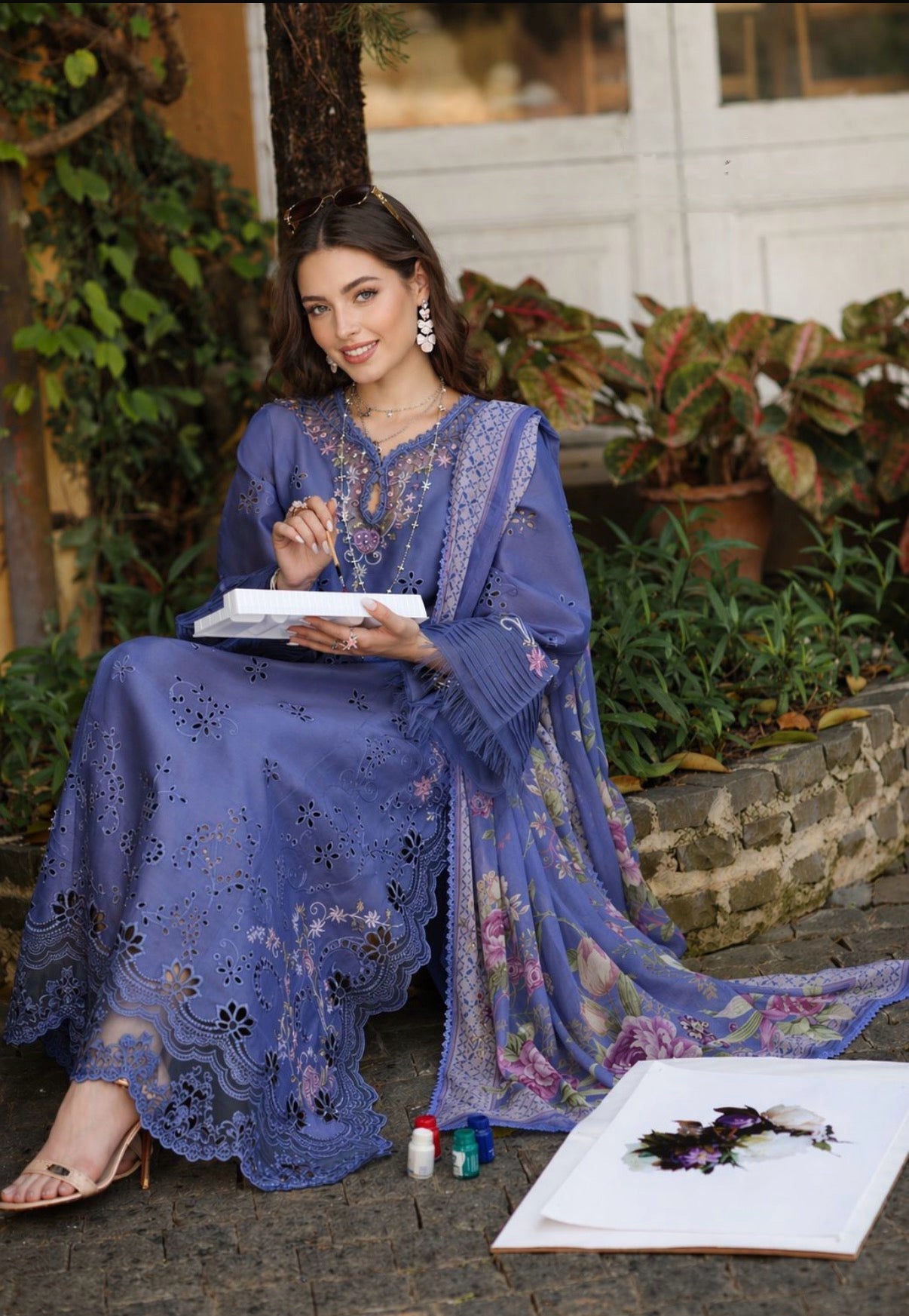Noor by Saadia Asad | Luxury Eid Schiffli Laserkari 26 | D9 -Tropical indigo