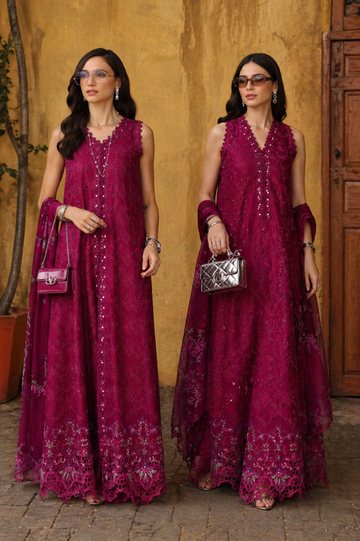 Noor by Saadia Asad | Luxury Eid Schiffli Laserkari 26 | D4 -Fuchia Élégance