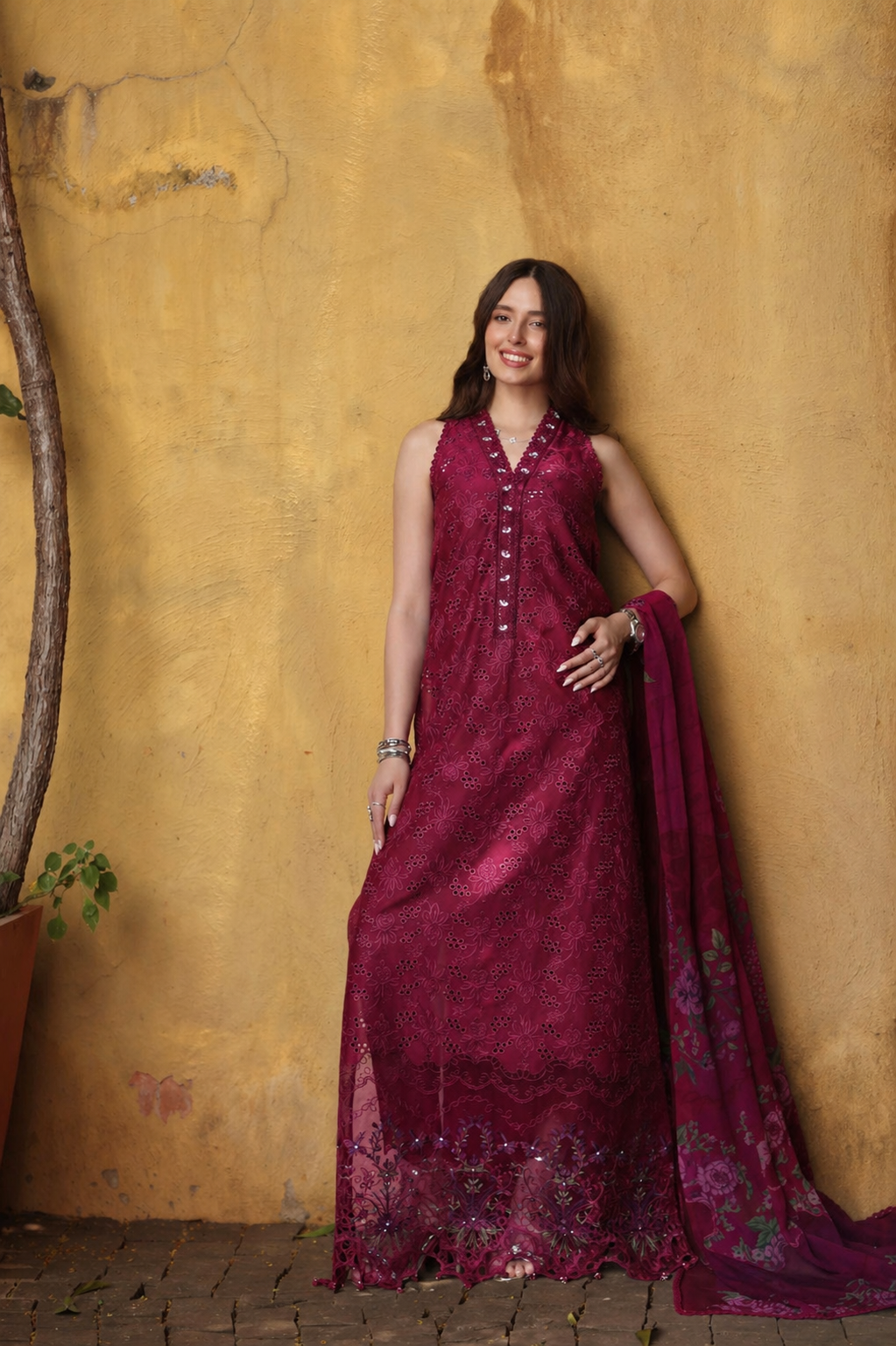 Noor by Saadia Asad | Luxury Eid Schiffli Laserkari 26 | D4 -Fuchia Élégance