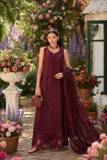 Noor by Saadia Asad | Noor Eid Printskhas 26 |D10 – Burgundy
