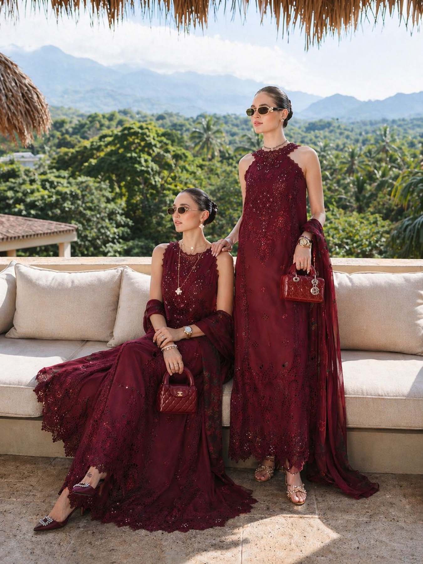 Noor by Saadia Asad | Luxury Eid Schiffli Laserkari 26 | D12 -Amalfi Rouge