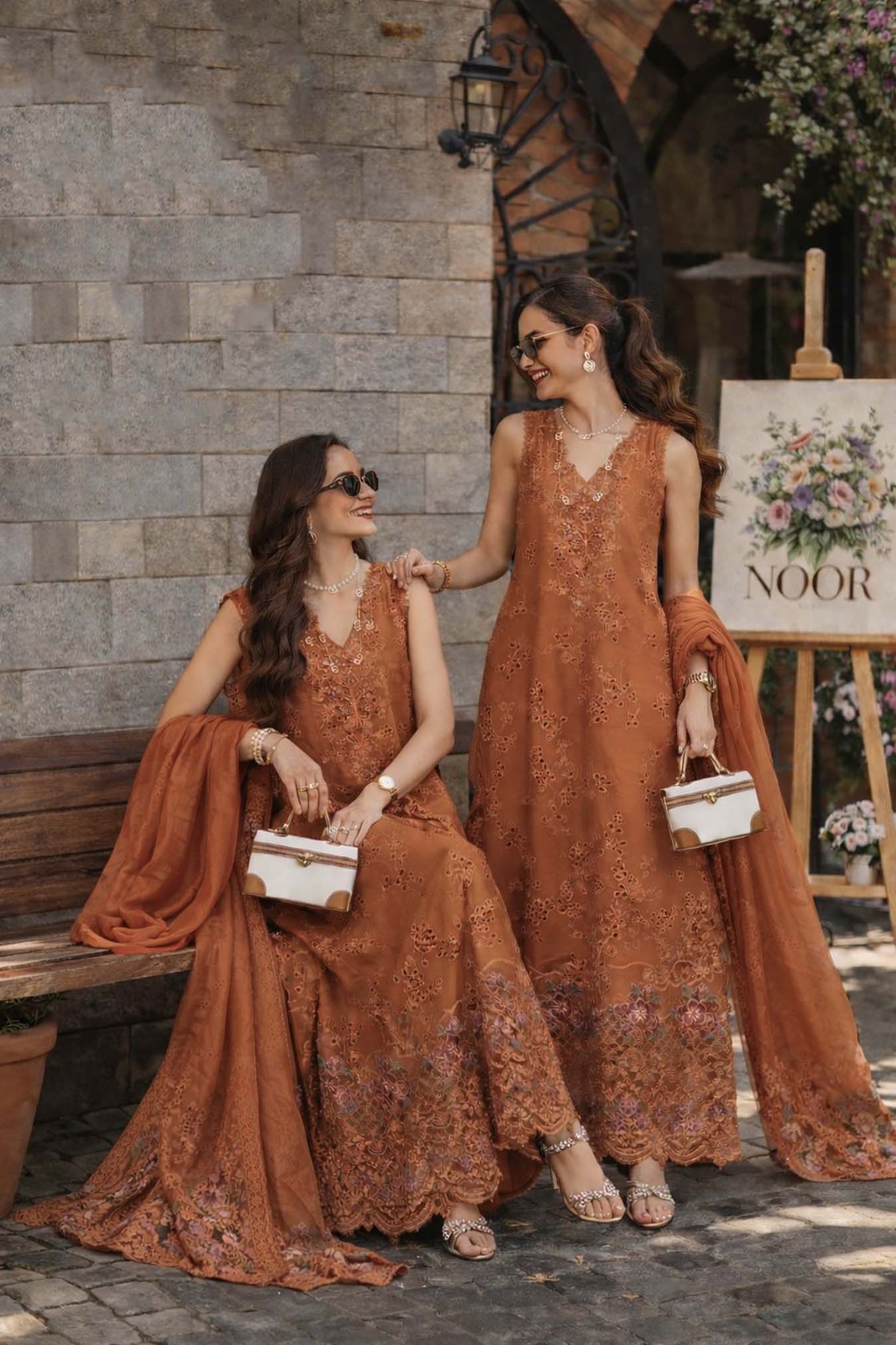 Noor by Saadia Asad | Luxury Eid Schiffli Laserkari 26 | D6 -Amber Rustique