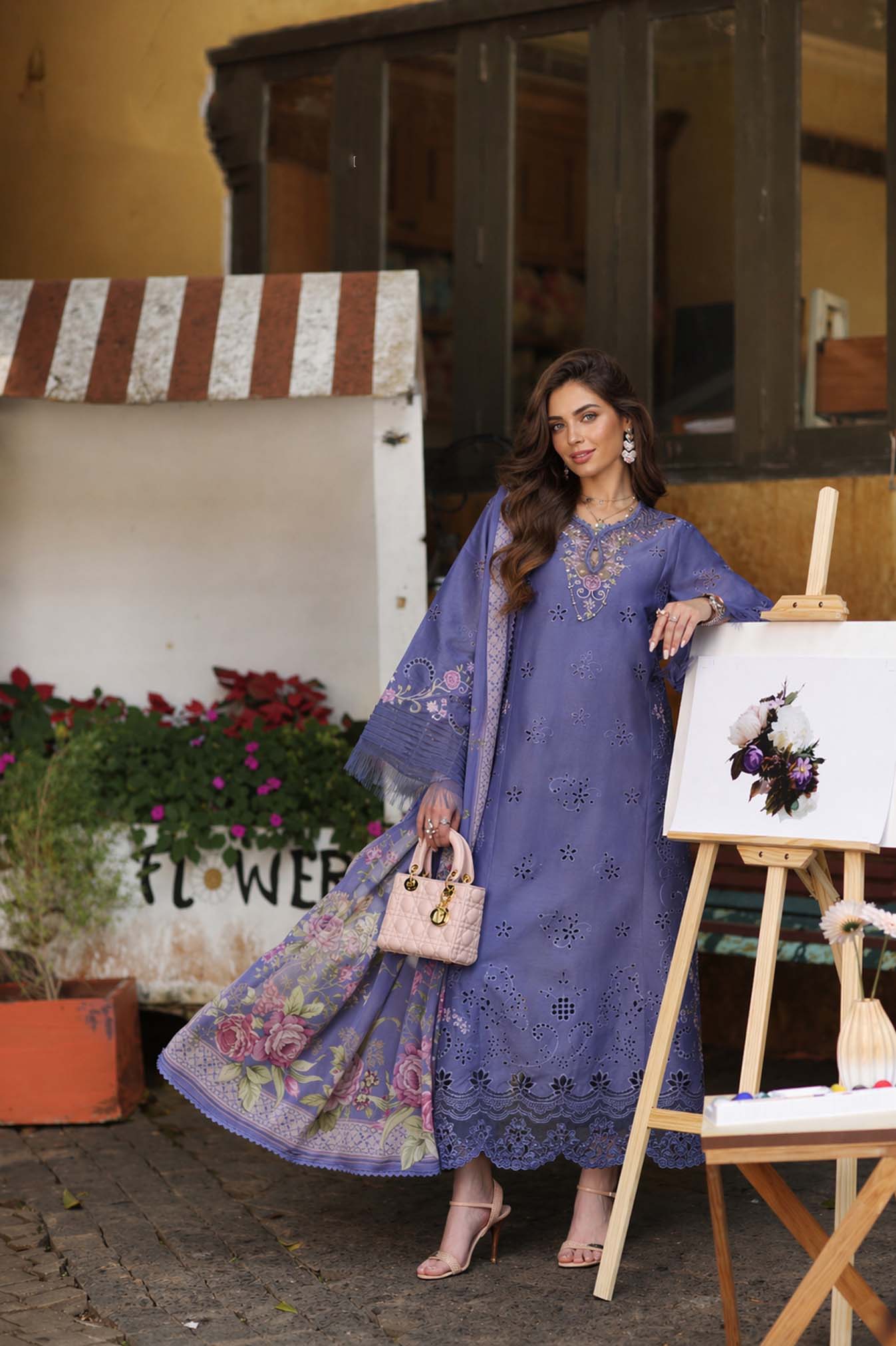 Noor by Saadia Asad | Luxury Eid Schiffli Laserkari 26 | D9 -Tropical indigo