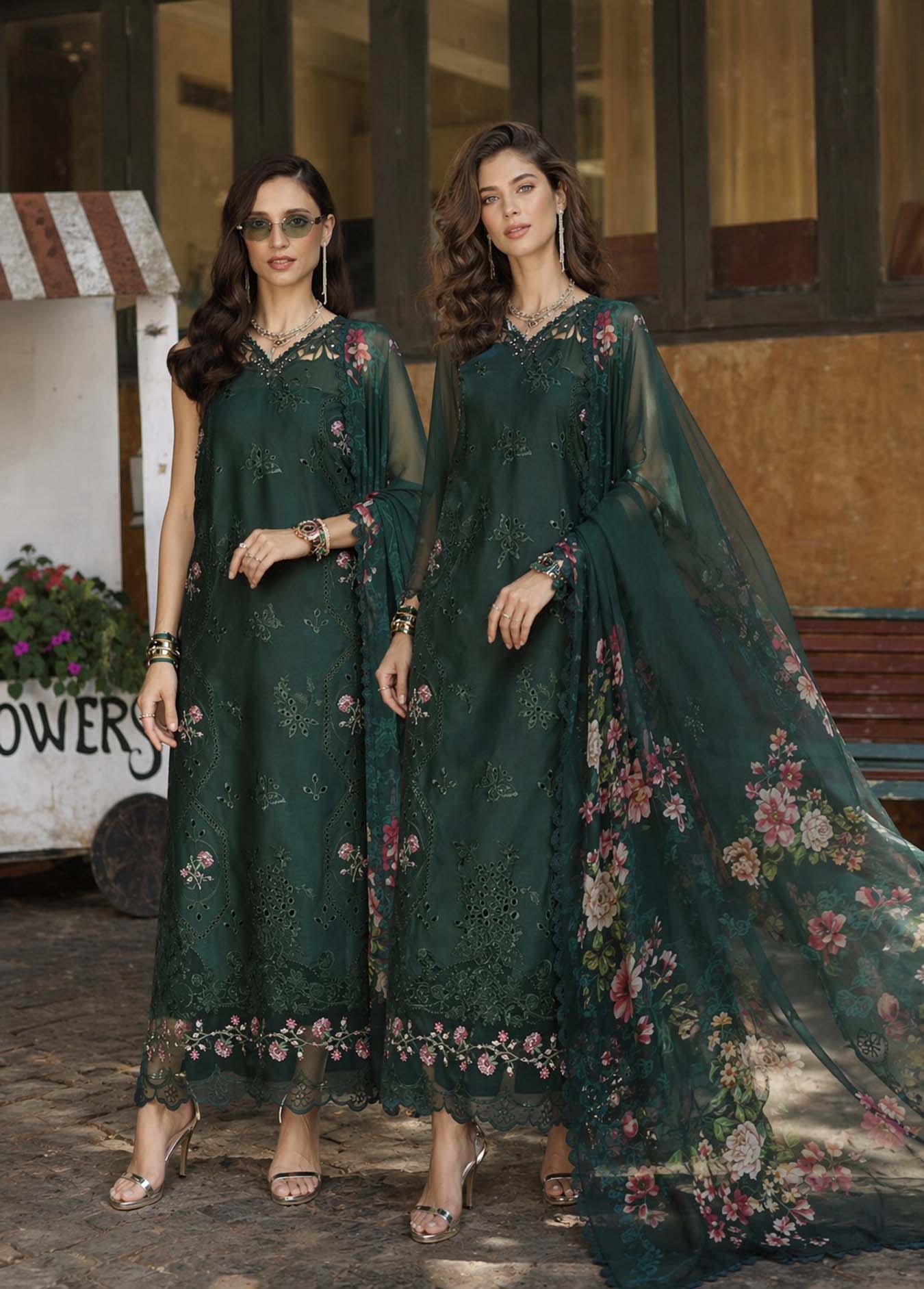 Noor by Saadia Asad | Luxury Eid Schiffli Laserkari 26 | D11 - Emerald Jewel