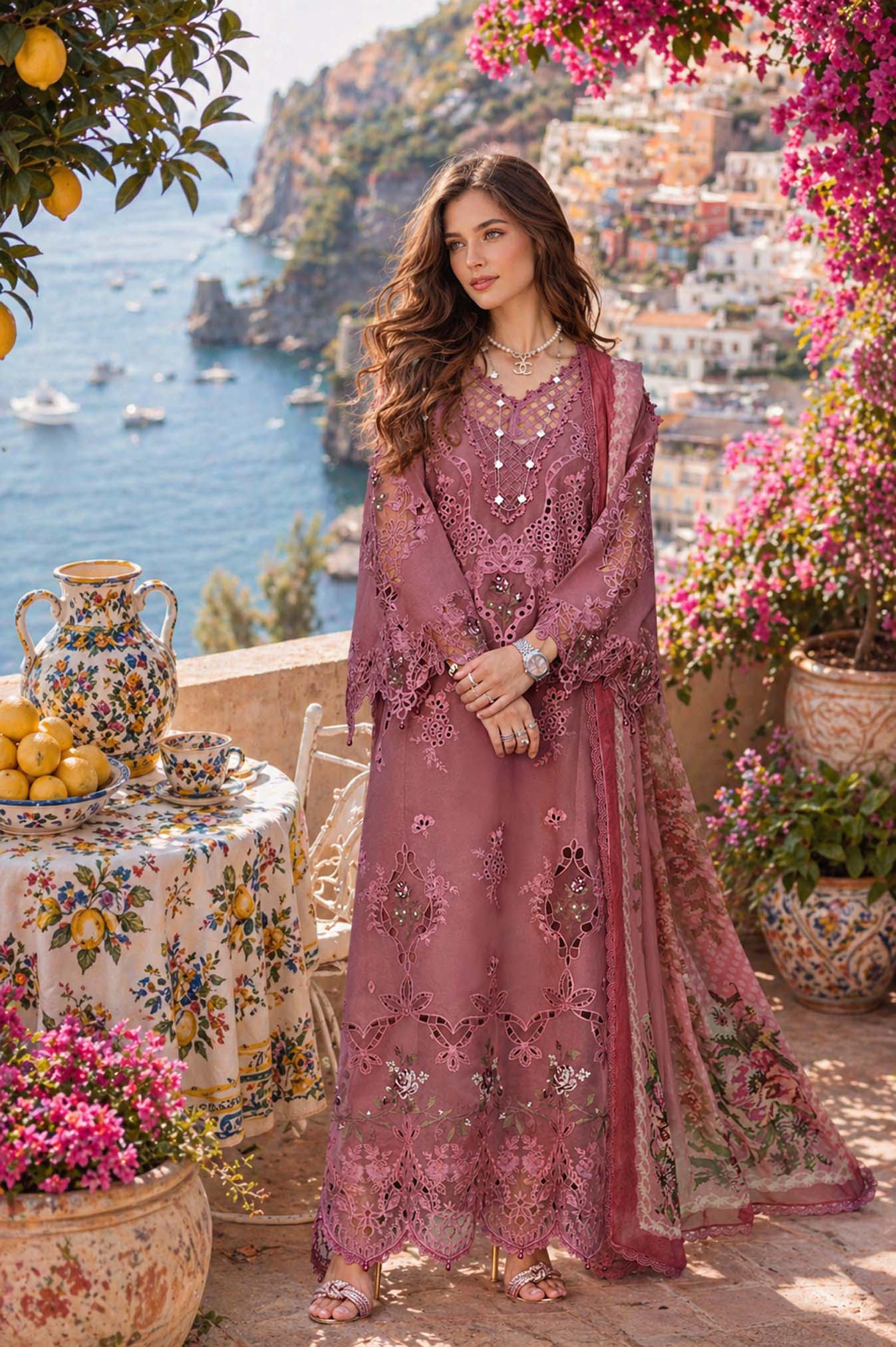 Noor by Saadia Asad | Luxury Eid Schiffli Laserkari 26 | D1 -Rosé Allure
