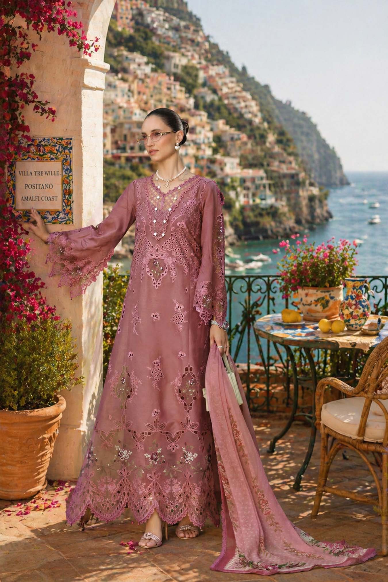 Noor by Saadia Asad | Luxury Eid Schiffli Laserkari 26 | D1 -Rosé Allure