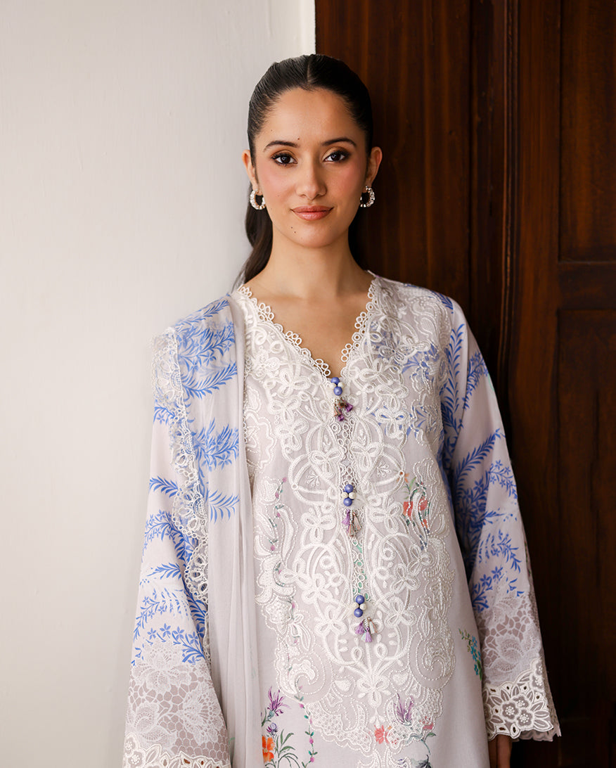 Roheenaz | Sunlit Tales Printed Embroidered Edit | Ivory Gleam