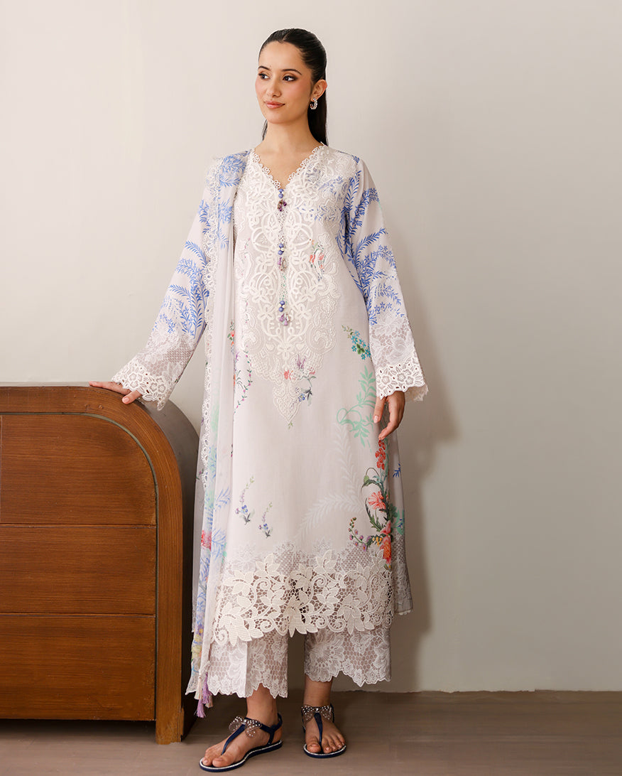 Roheenaz | Sunlit Tales Printed Embroidered Edit | Ivory Gleam
