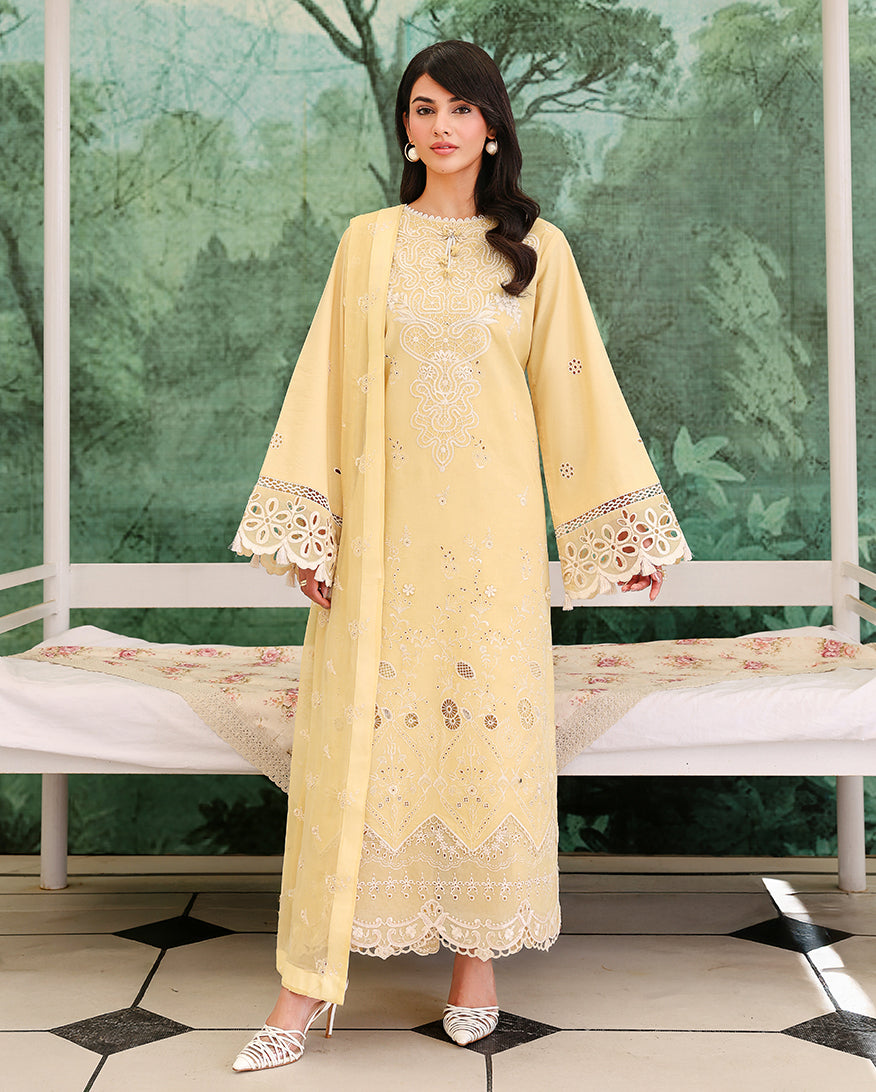 Roheenaz | Veil of Summer Chikankari | Lumiere Yellow