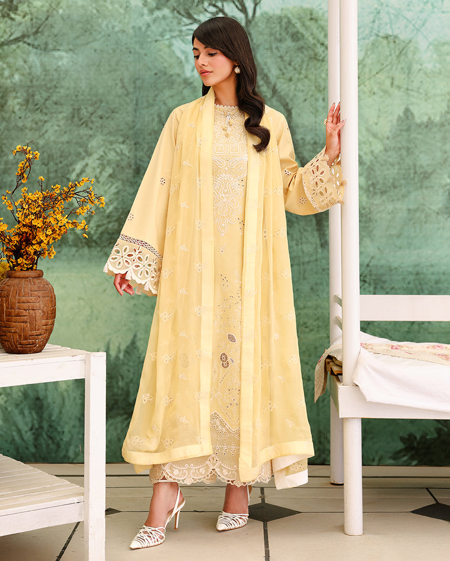 Roheenaz | Veil of Summer Chikankari | Lumiere Yellow