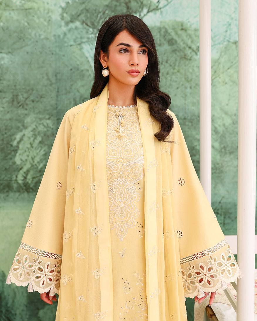 Roheenaz | Veil of Summer Chikankari | Lumiere Yellow