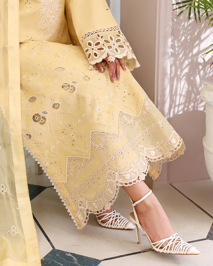 Roheenaz | Veil of Summer Chikankari | Lumiere Yellow
