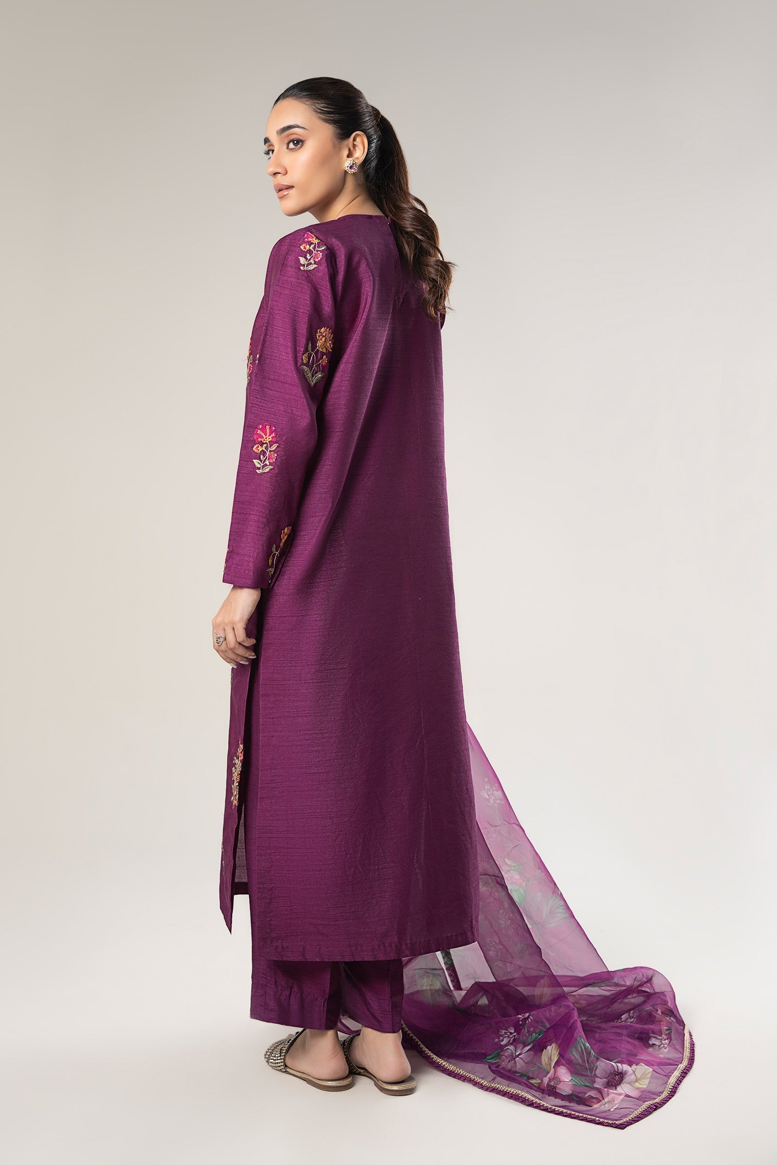 Maria B | Basics RTW | 3 Pc Embroidered Raw Silk Suit | MB-WF24-47