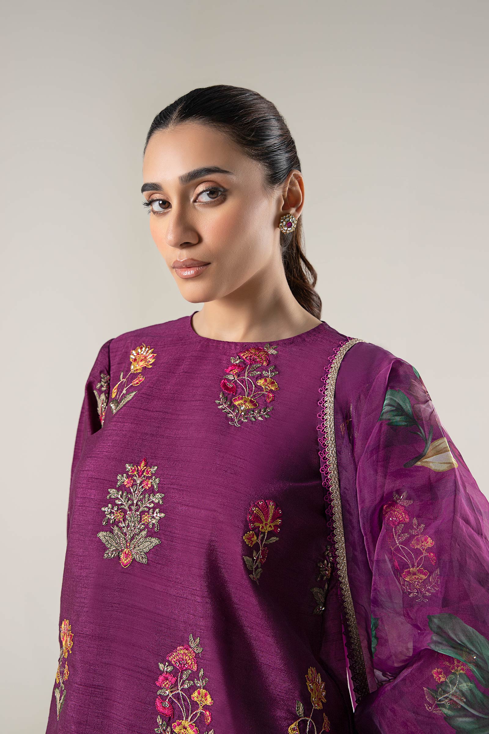 Maria B | Basics RTW | 3 Pc Embroidered Raw Silk Suit | MB-WF24-47