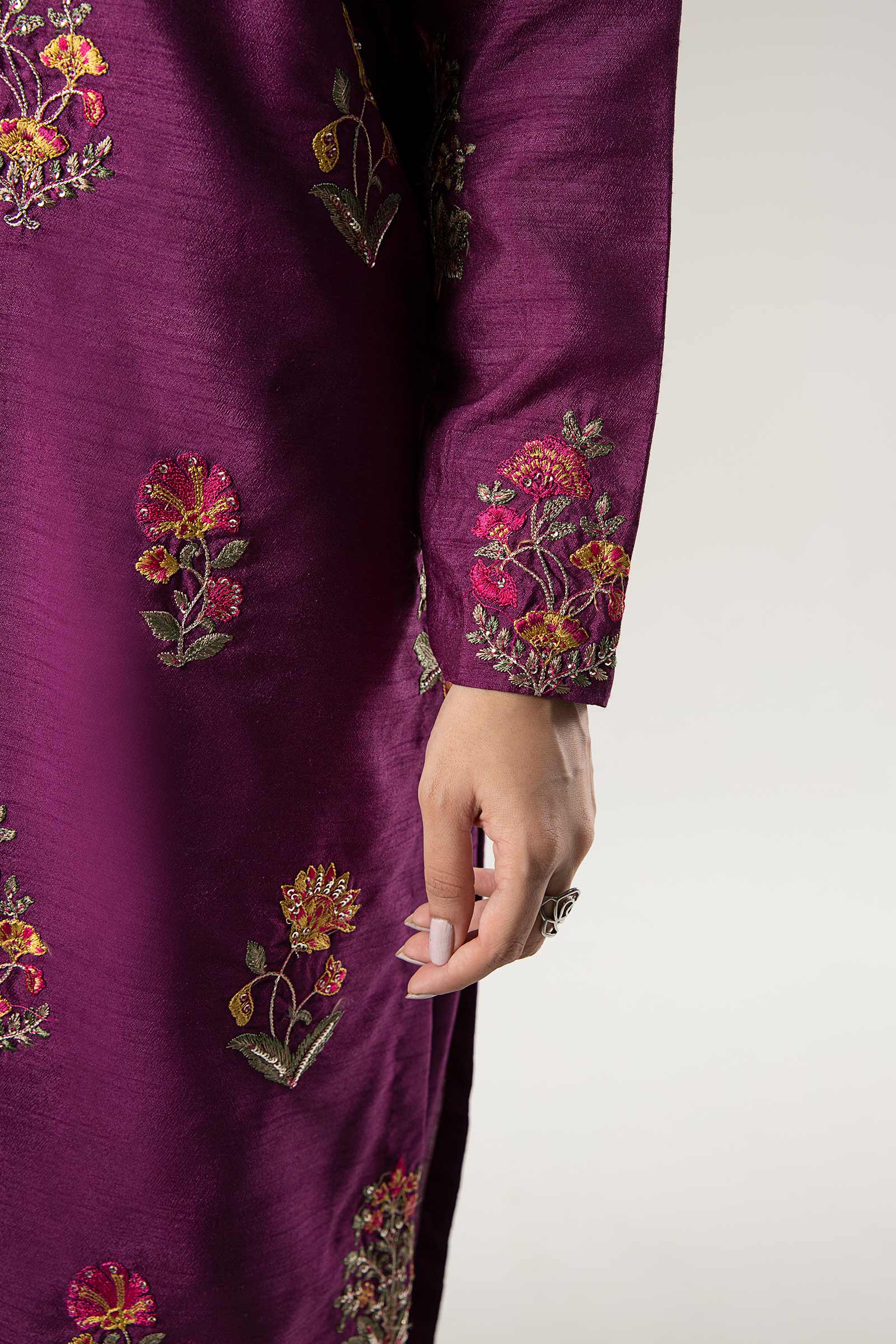Maria B | Basics RTW | 3 Pc Embroidered Raw Silk Suit | MB-WF24-47