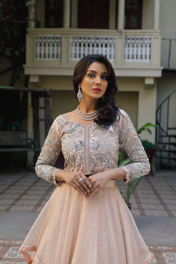 Wahajmkhan | Bahar Begum Formals | NUDE BIRD LEHNGA
