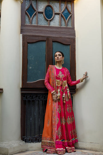 Wahajmkhan | Bahar Begum Formals | MAGENTA BLOCK ANARKALI