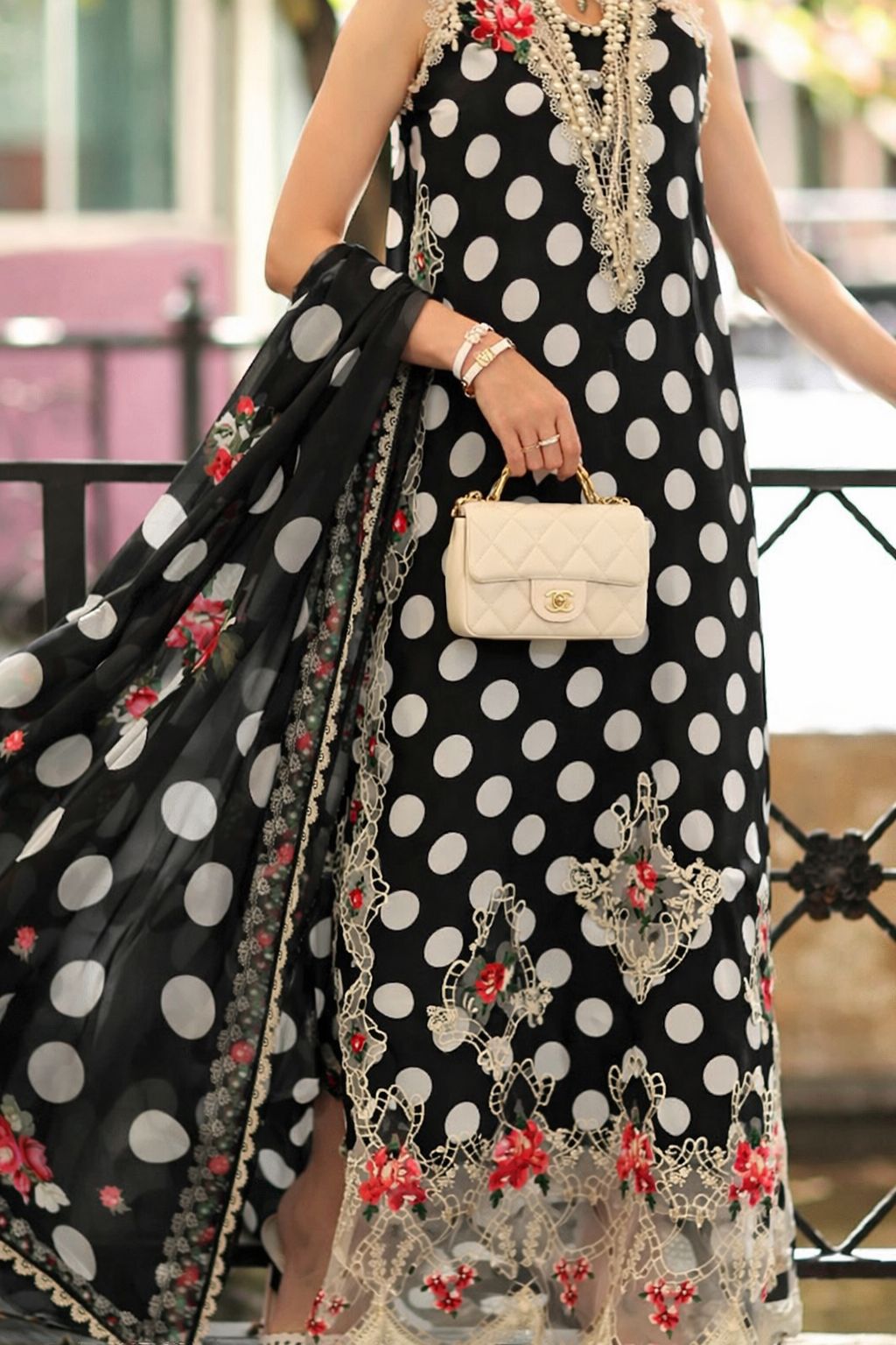 Noor by Saadia Asad | Eid Luxe Printkhaas 26 | D4 - C - Monochrome Polka