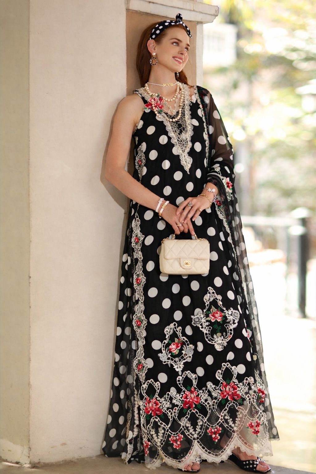 Noor by Saadia Asad | Eid Luxe Printkhaas 26 | D4 - C - Monochrome Polka