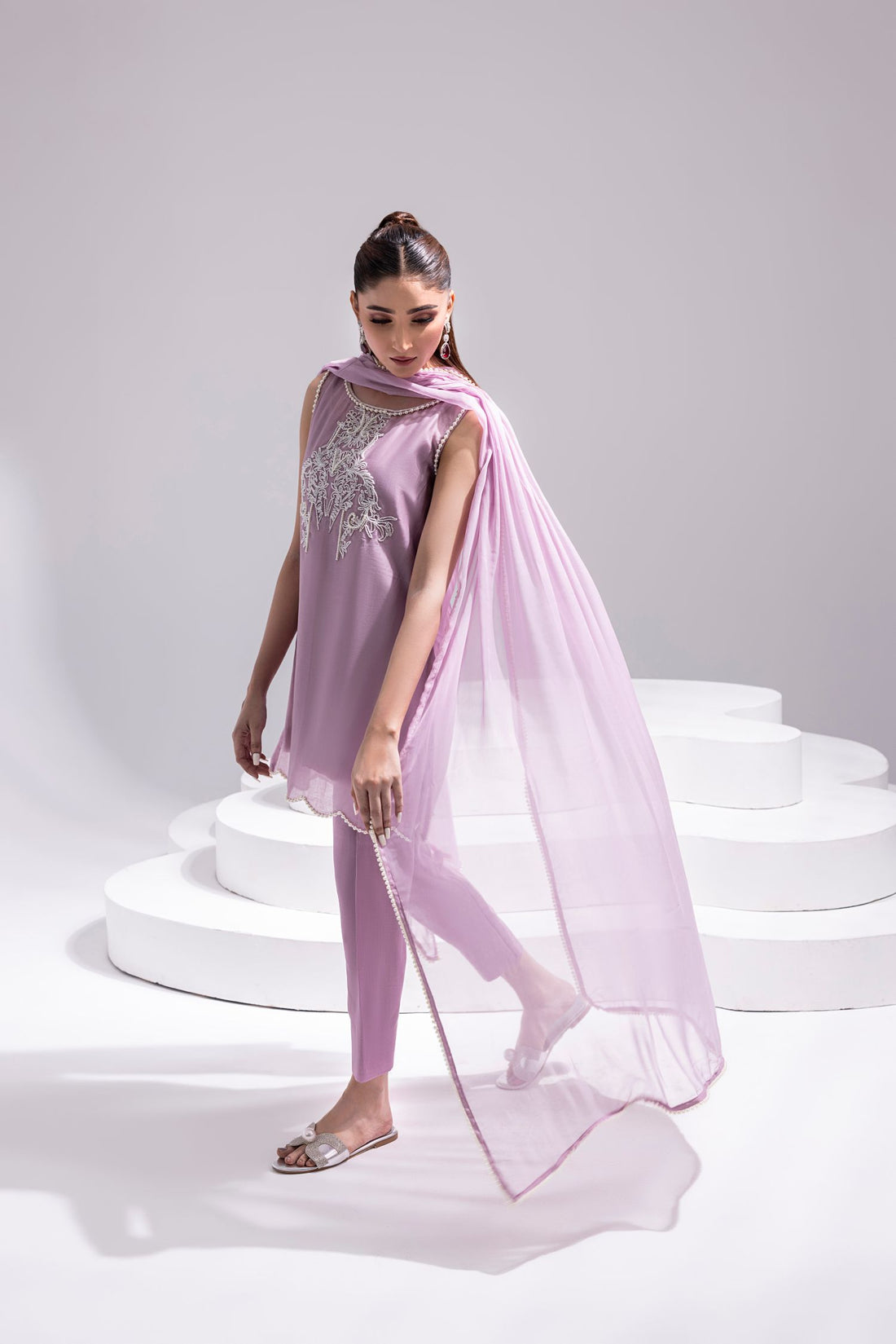 Amani | Aira Festive Wear | ZEEN â Hand Embellished Short Shirt with Slim Fit Shalwar & Chiffon Dupatta