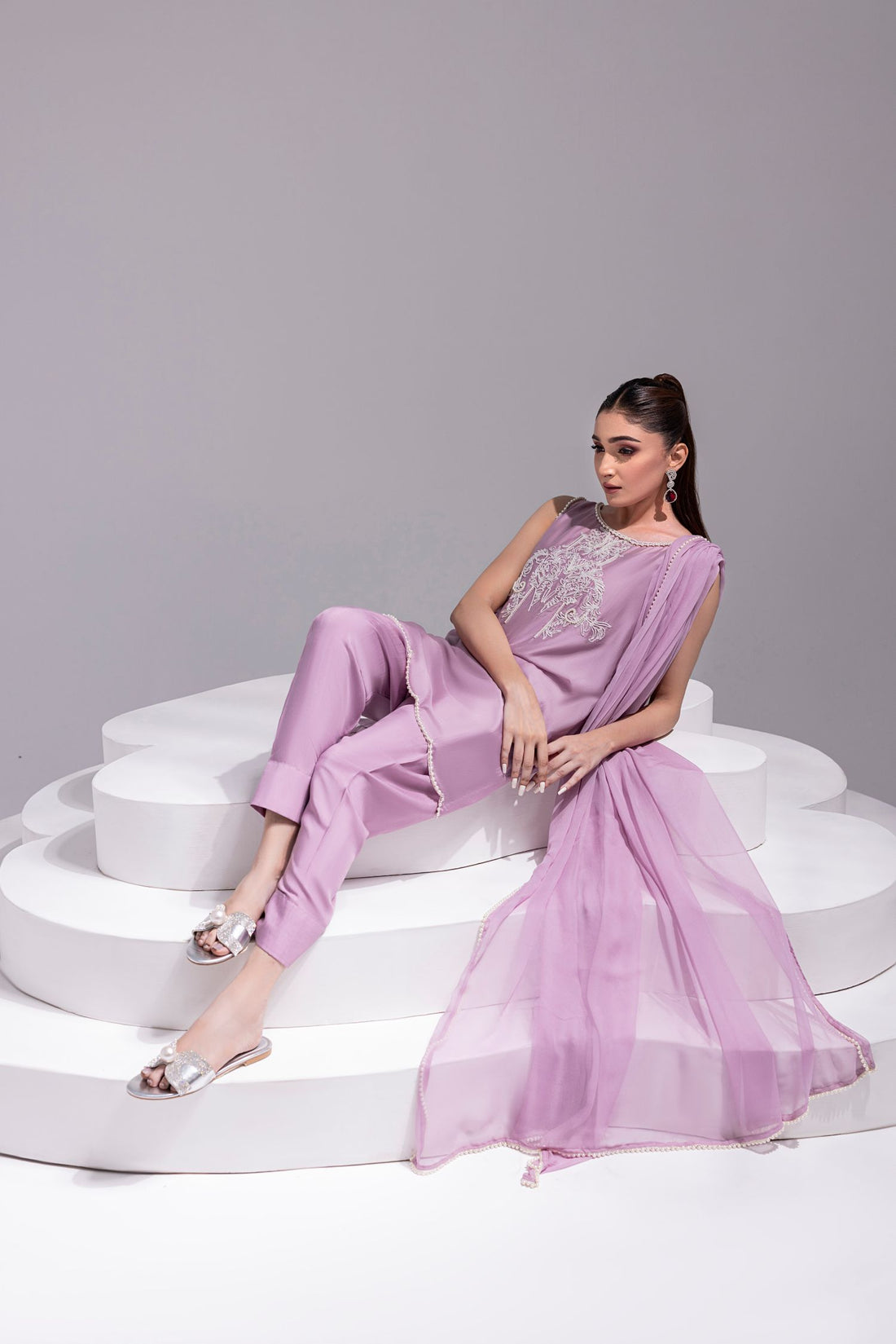 Amani | Aira Festive Wear | ZEEN â Hand Embellished Short Shirt with Slim Fit Shalwar & Chiffon Dupatta