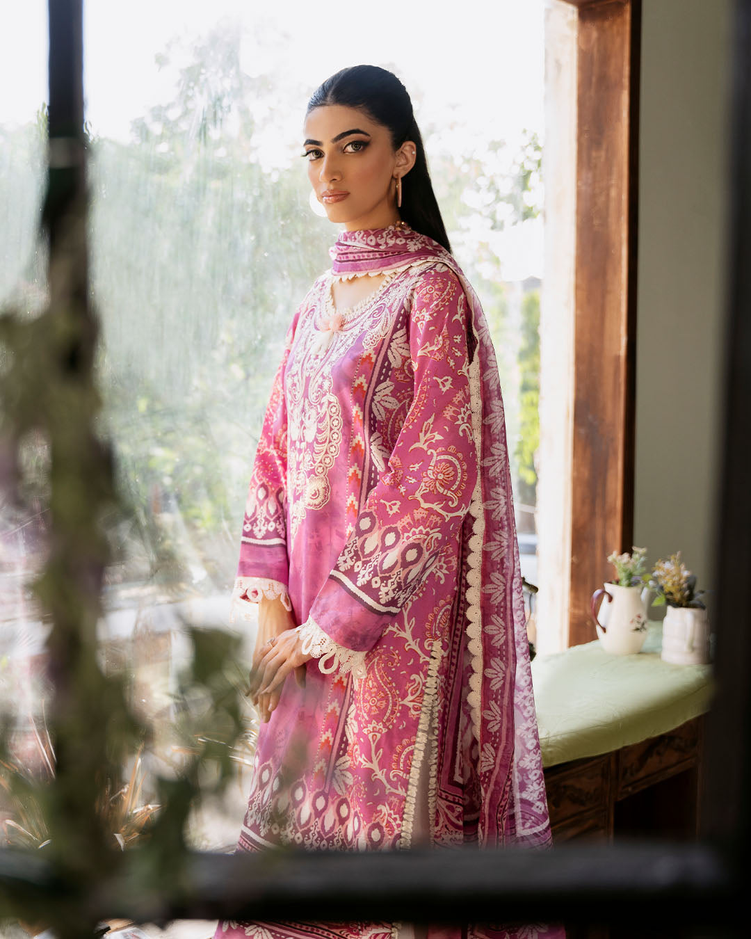 Roheenaz | Flora Printed Lawn | Amaranth