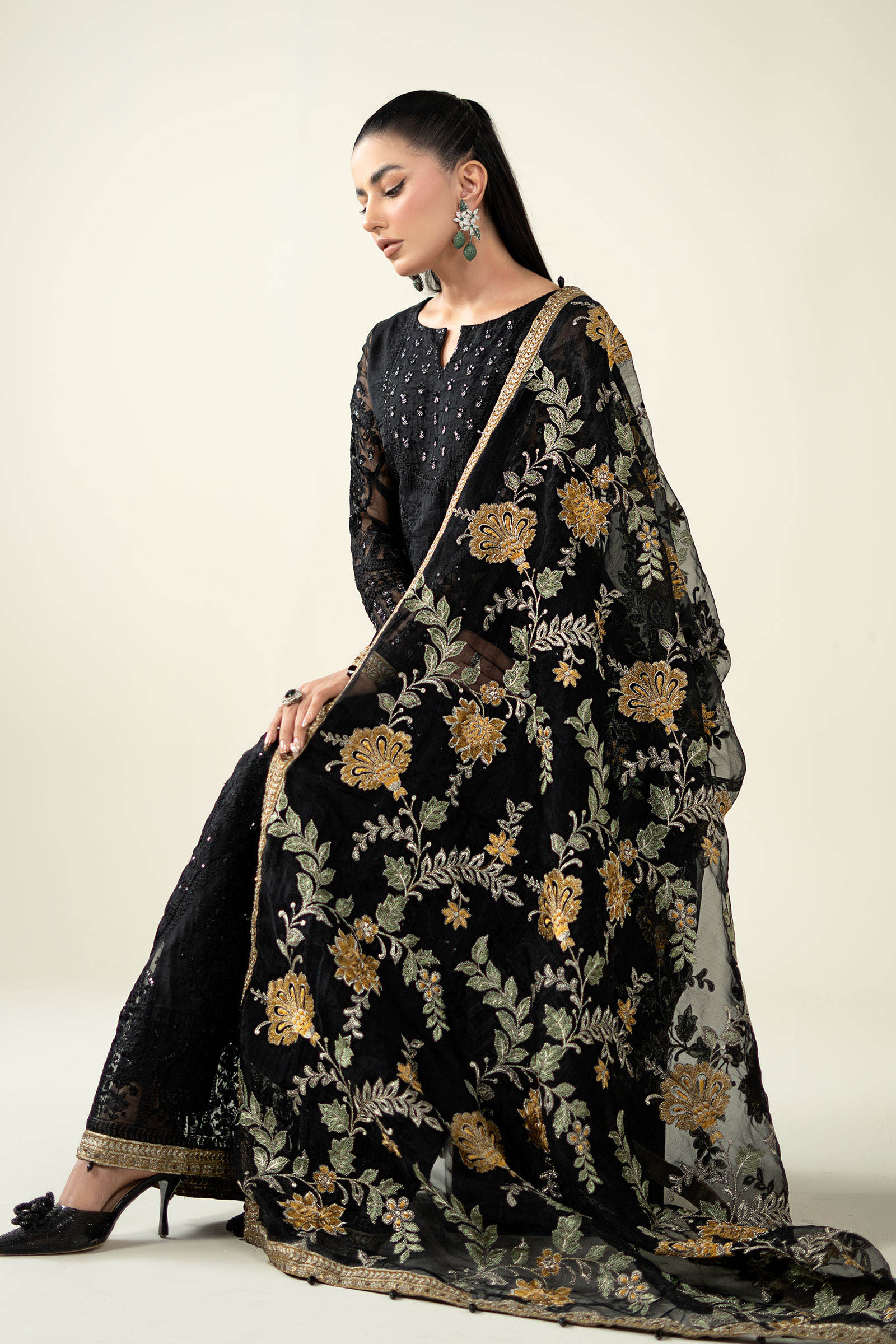 Maria B | Pre Fall Dresses | 3 Piece Embroidered Suit Black