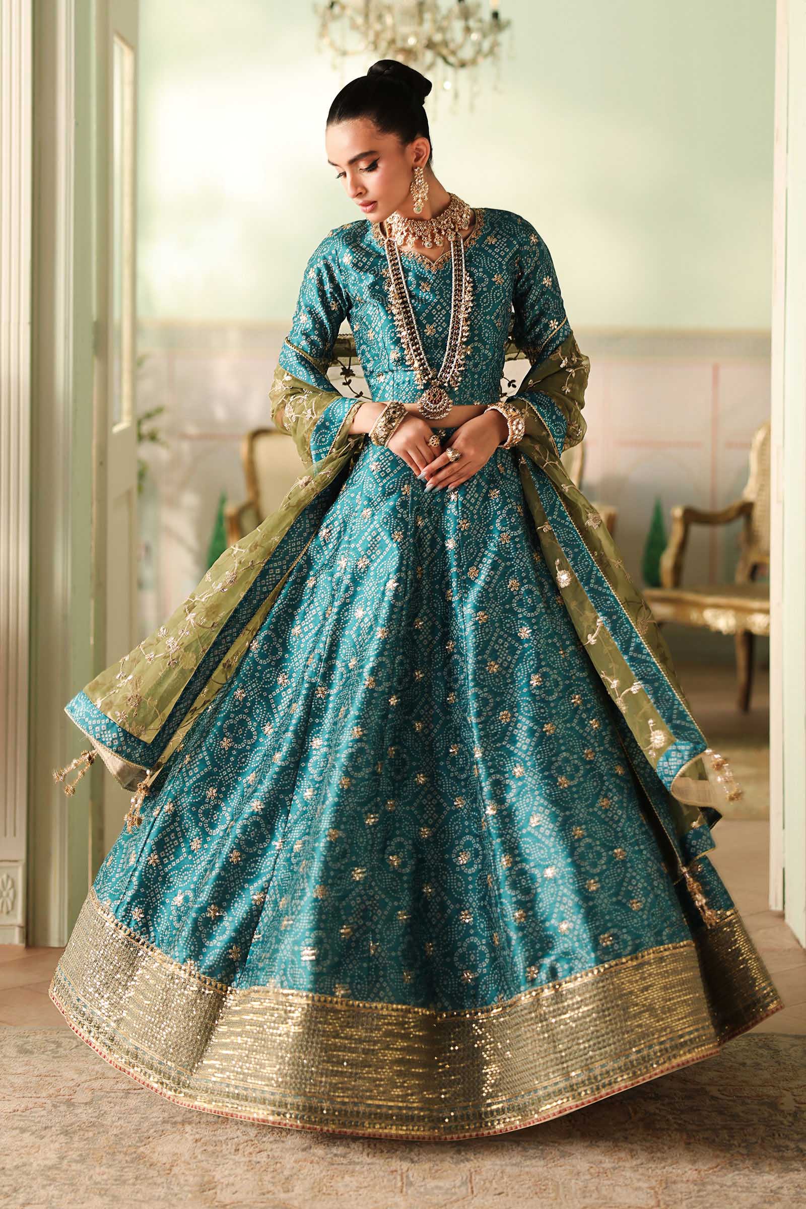 Maria B | Pre Fall Dresses | 3 Piece Embroidered Raw Silk Suit Teal Green