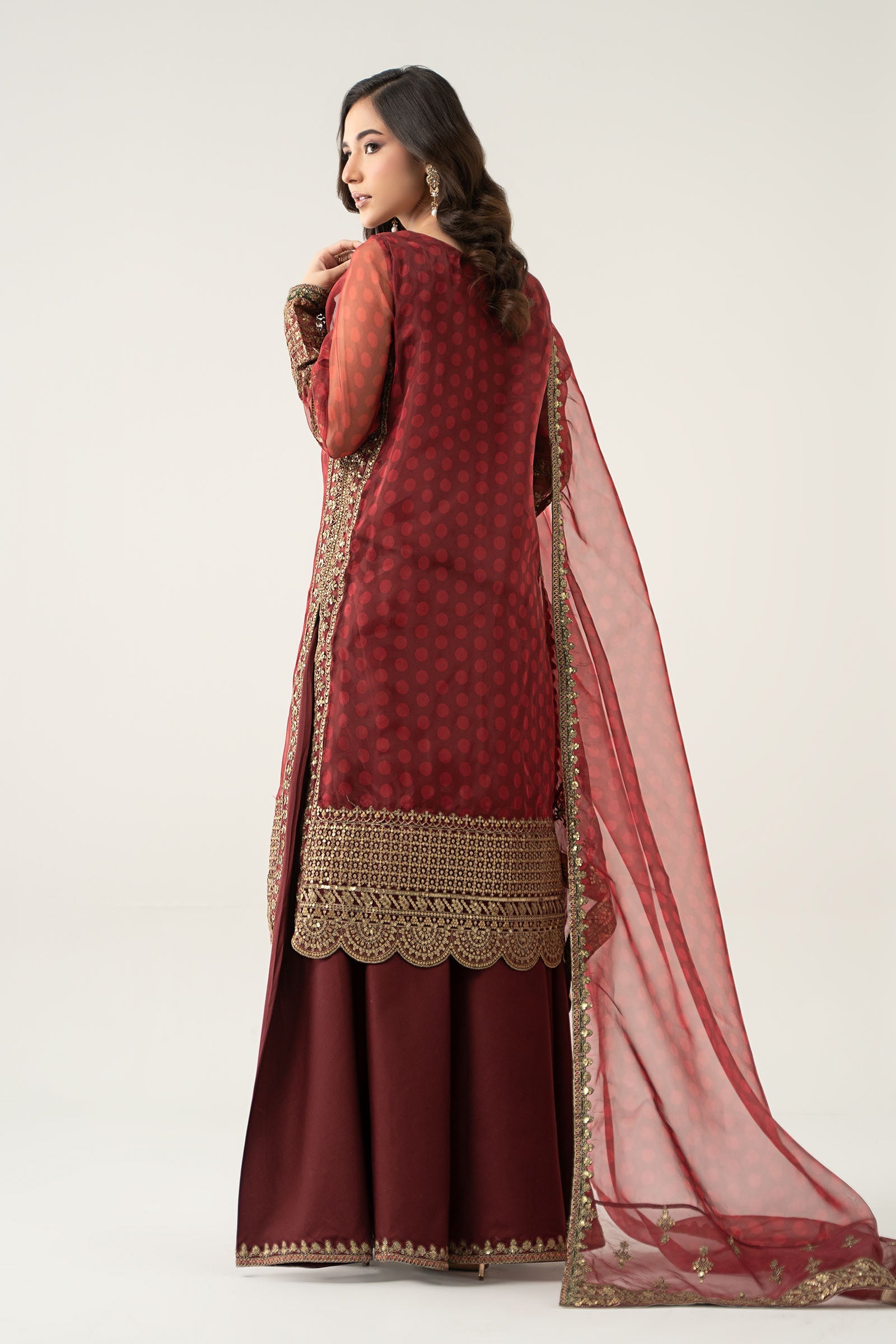 Maria B | Pre Fall Dresses | 3 Piece Embroidered Suit Marron
