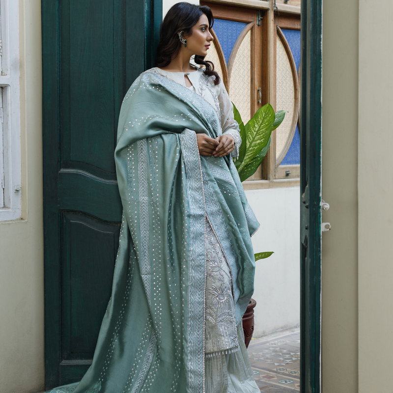 Wahajmkhan | Bahar Begum Formals | SILVER MINT BAHAR JORA