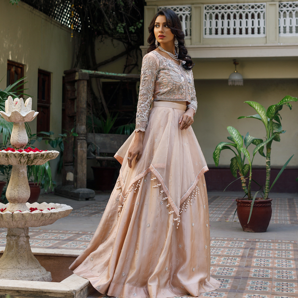 Wahajmkhan | Bahar Begum Formals | NUDE BIRD LEHNGA