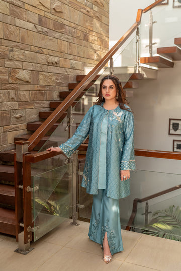 Wahaj M Khan | The Print Story |  Periwinkle Sheesha Jacket