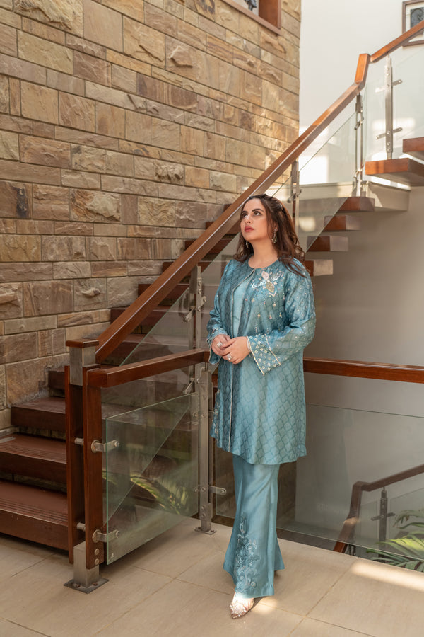 Wahaj M Khan | The Print Story |  Periwinkle Sheesha Jacket