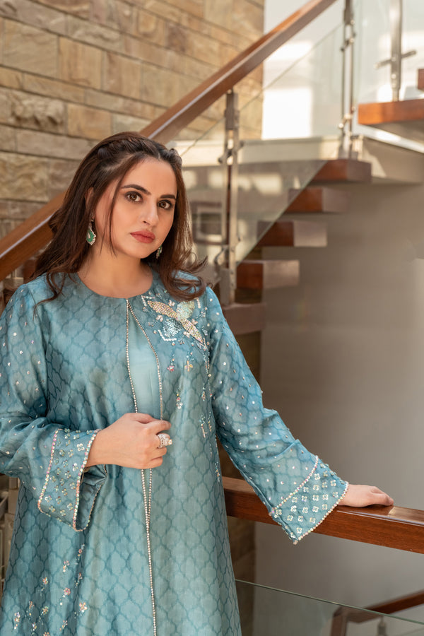 Wahaj M Khan | The Print Story |  Periwinkle Sheesha Jacket