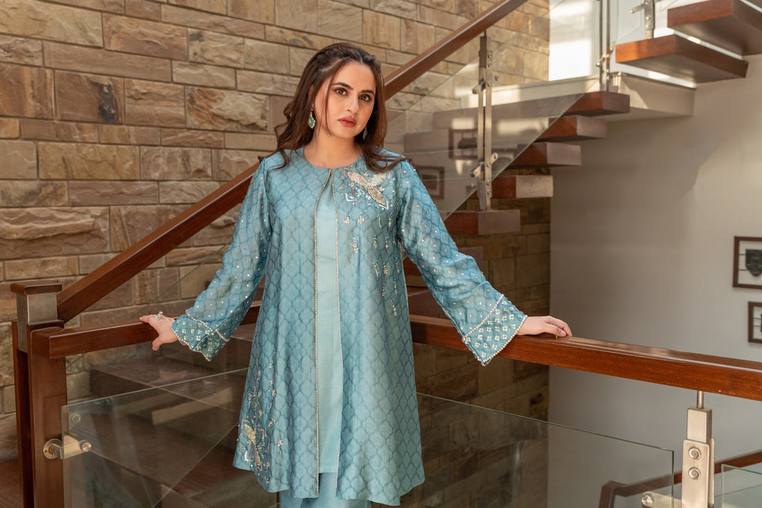 Wahaj M Khan | The Print Story |  Periwinkle Sheesha Jacket