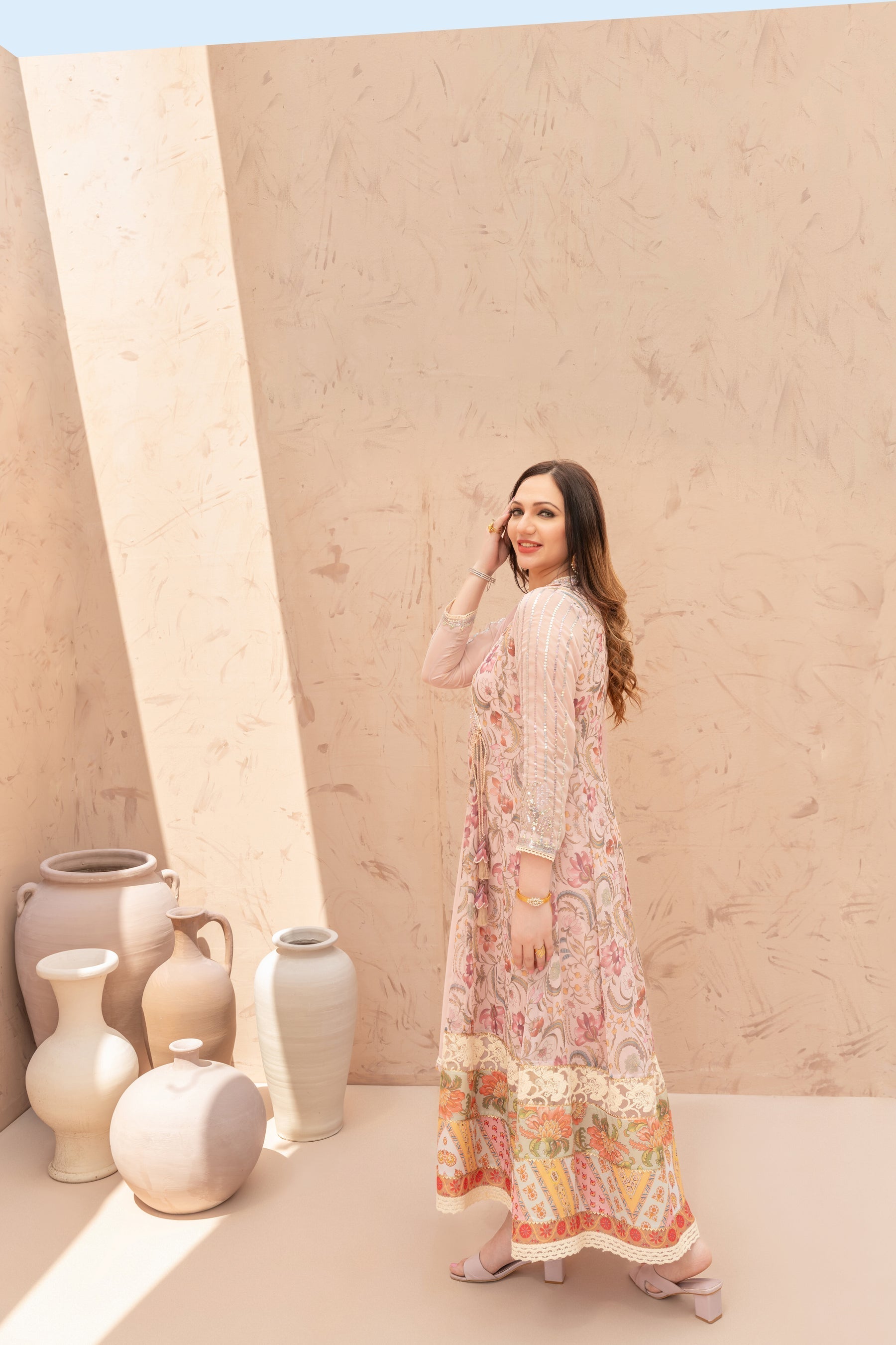 Wahaj M Khan | The Print Story | Pink Peach TPS Angarkha
