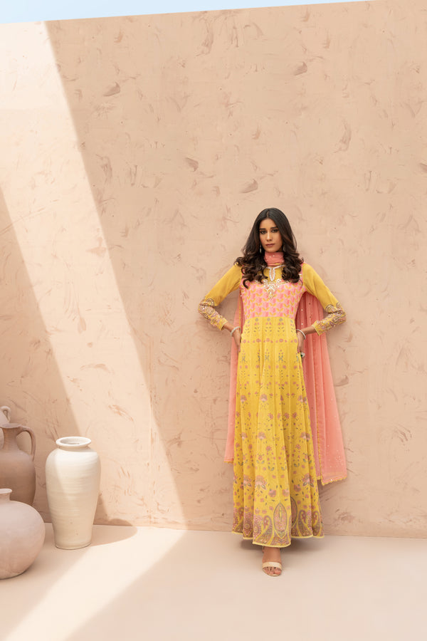 Wahaj M Khan | The Print Story |  Yellow Printed TPS Anarkali